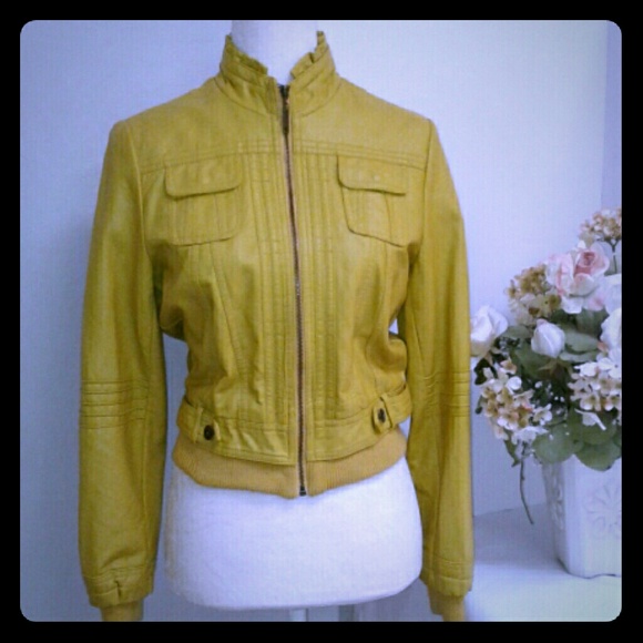 Jou Jou Other - JOUJOU Yellow Mustard Faux Leather Jacket L 14/16